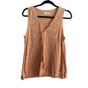 Anthropologie Odd Molly #256 Women Sz 3/L Orange Tasseled V-Neck Open Knit Top